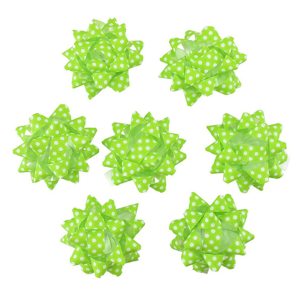 Self-Adhesive Pre-tied Star Bows, 2-Inch, 25-Piece, Green/White Dots