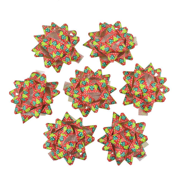 Self-Adhesive Pre-tied Star Bows, 2-Inch, 25-Piece, Red/Green Christmas Trees