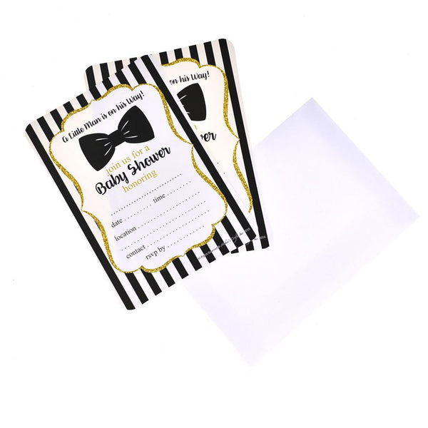 Black Bowtie Baby Shower Invitation Set, 7-Inch, 12-Piece