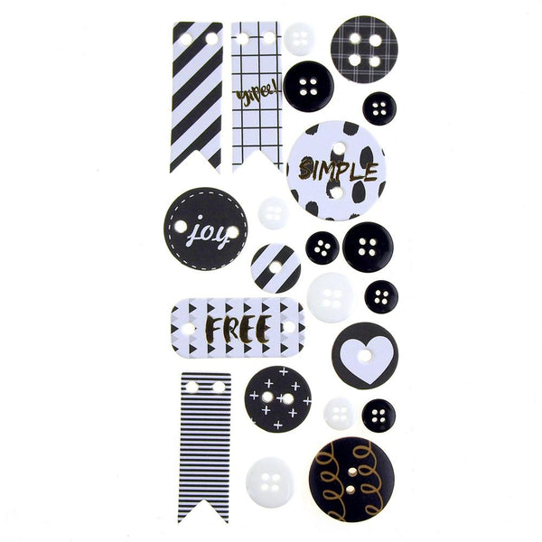 Button and Banner Scrapbooking Stickers, Black/White, 22-Piece