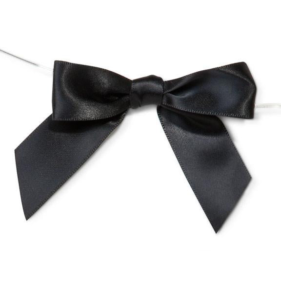 Pre-Tied Satin Bows, 7/8-Inch, 12-Piece, Black