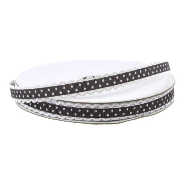 Polka Dot Picot-edge Polyester Ribbon, 3/8-Inch, 25 Yards, Black