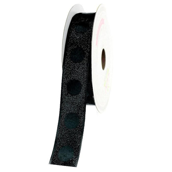 Glitter Ribbon with Satin Dots, 7/8-inch, 10-yard, Black