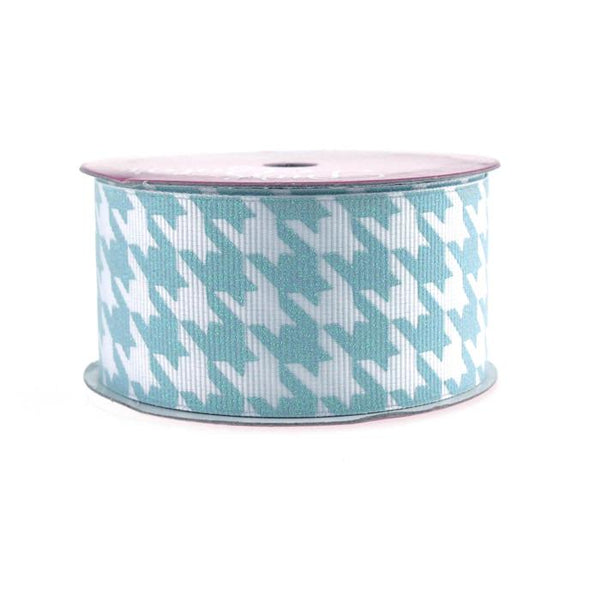 Hounds Tooth Glitter Grosgrain Ribbon, 1-1/2-inch, 3-yard, Light Blue