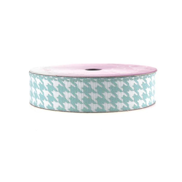 Hounds Tooth Glitter Grosgrain Ribbon, 7/8-inch, 4-yard, Light Blue