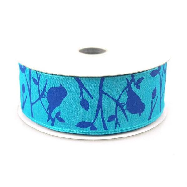 Birds Poly Ribbon Wired Edge, 1-1/2-Inch, 10 Yards, Blue