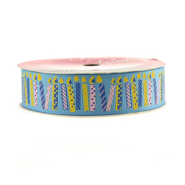 Happy Birthday Candles Grosgrain Ribbon, 7/8-inch, 4-yard, Blue