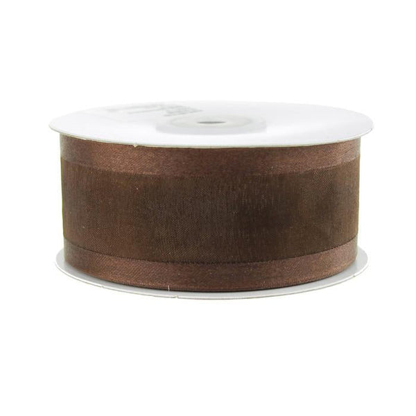 Satin-edge Sheer Organza Ribbon, 1-1/2-inch, 25-yard, Brown