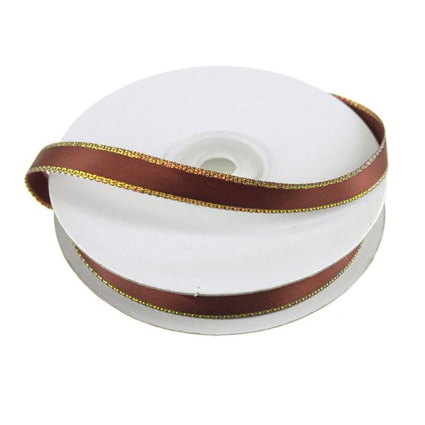 Satin Ribbon with Iridescent Edge, 3/8-Inch, 25 Yards, Brown