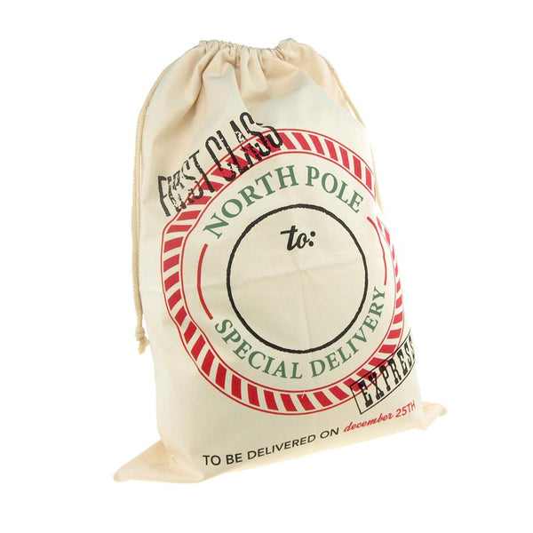 Christmas North Pole First Class Express Santa Sack, Ivory, 27-Inch x 19-Inch