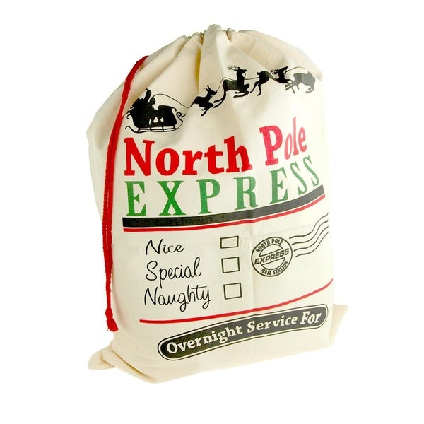 Christmas North Pole Express with Flying Reindeer Santa Sack, Ivory, 27-Inch x 19-Inch