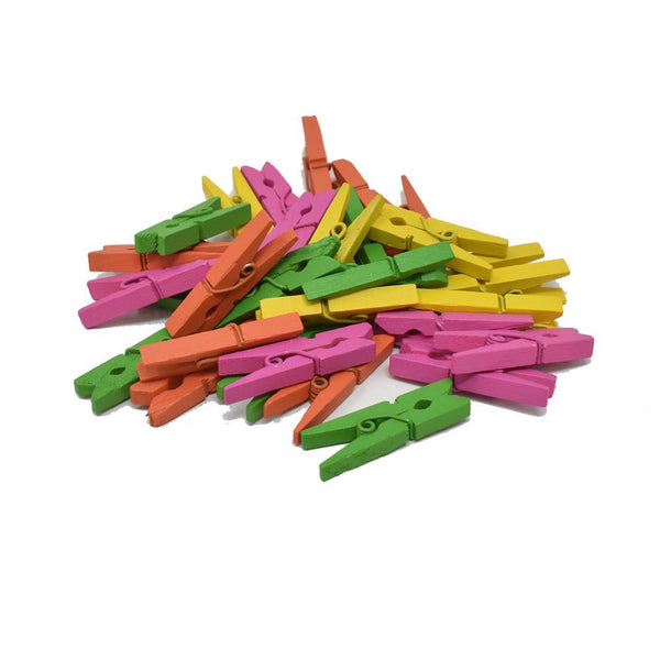 Mini Wood Clothespin Assortment, Neon, 1-1/8-Inch, 32-Piece