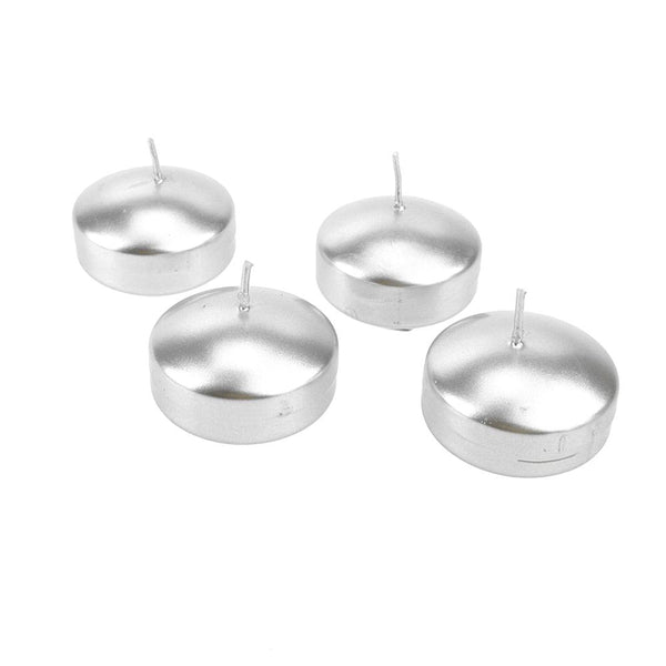 Metallic Floating Disc Unscented Candles, 3-Inch, 4-Count, Silver