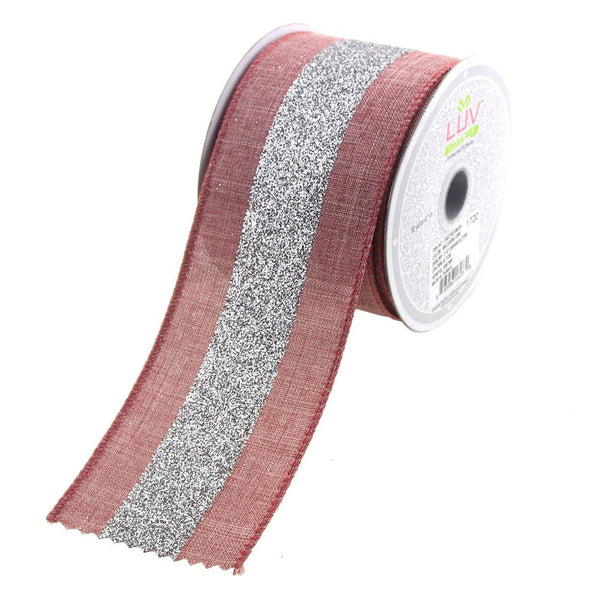 Glitter Center Canvas Ribbon, 2-1/2-Inch, 10 Yards, Mauve/Silver