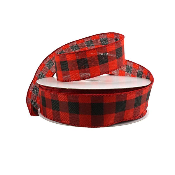 Woven Buffalo Plaid Wired Ribbon, 1-1/2-Inch, 50-Yard, Red