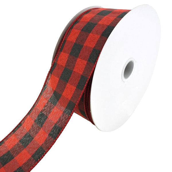 Woven Buffalo Plaid Wired Ribbon, 2-1/2-Inch, 50-Yard, Red