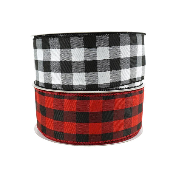 Woven Buffalo Plaid Wired Ribbon, 2-1/2-Inch, 50-Yard