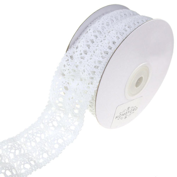 Elastic Feathered Edge Lace Ribbon, White, 1-7/8-Inch, 5-Yard