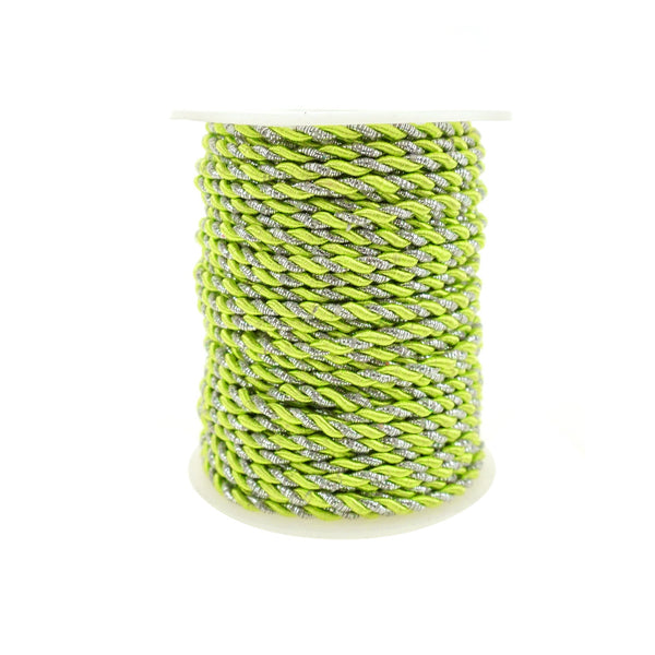 Metallic Twisted Cord Rope Trim, 3mm, 25-Yard, Apple Green