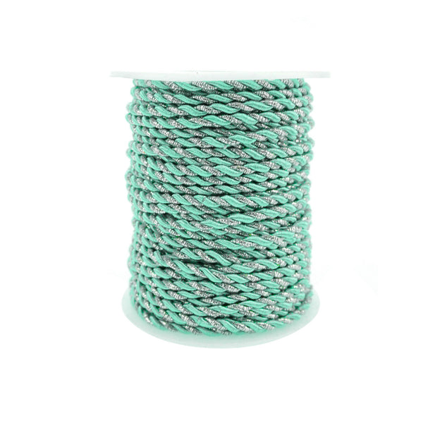 Metallic Twisted Cord Rope Trim, 3mm, 25-Yard, Aqua