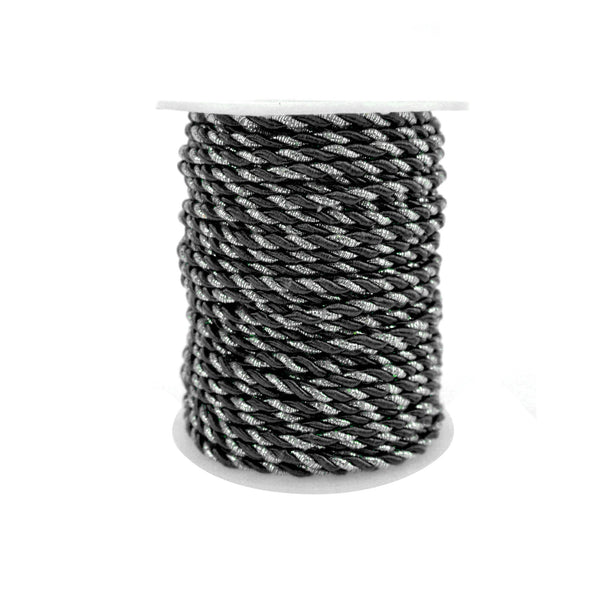 Metallic Twisted Cord Rope Trim, 3mm, 25-Yard, Black