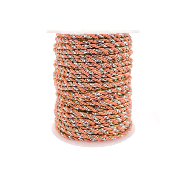 Metallic Twisted Cord Rope Trim, 3mm, 25-Yard, Coral