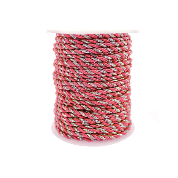 Metallic Twisted Cord Rope Trim, 3mm, 25-Yard, Fuchsia