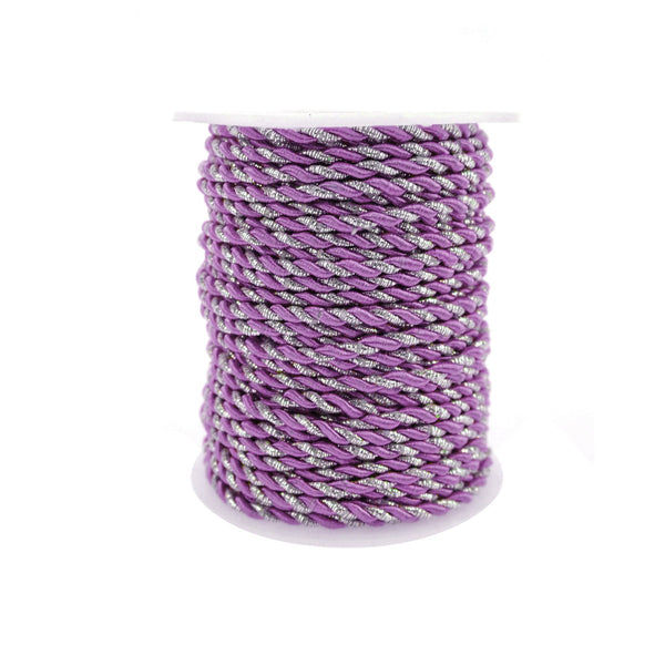 Metallic Twisted Cord Rope Trim, 3mm, 25-Yard, Purple