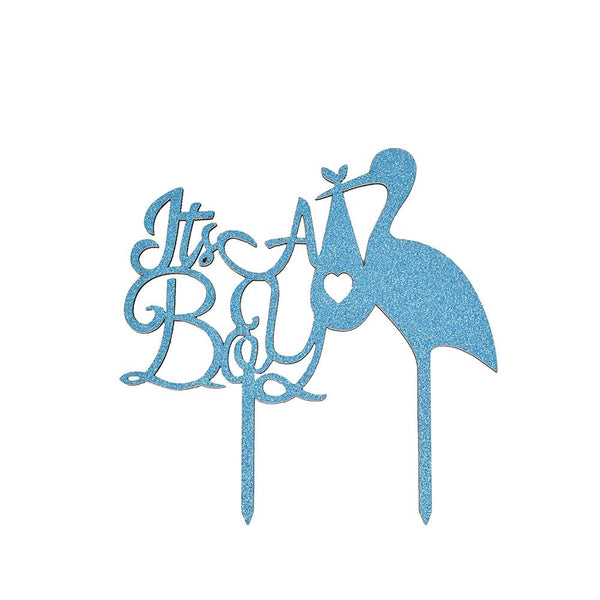 Glittered "It's A Boy" Stork Cake Topper, Blue, 6-Inch