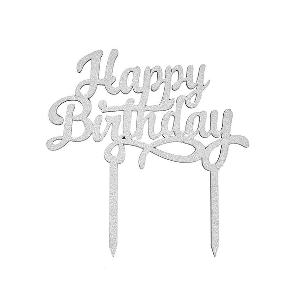 Glittered "Happy Birthday" Cake Topper, 6-1/2-Inch, Silver