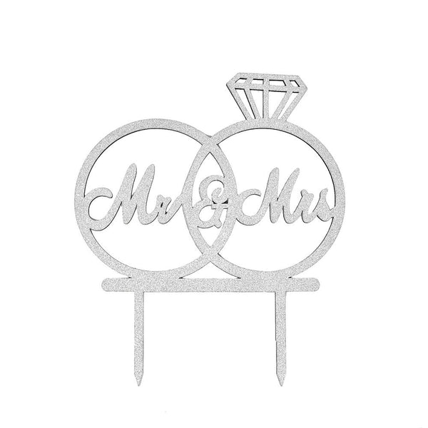 Glittered "Mr & Mrs" Rings Cake Topper, 5-7/8-Inch, Silver