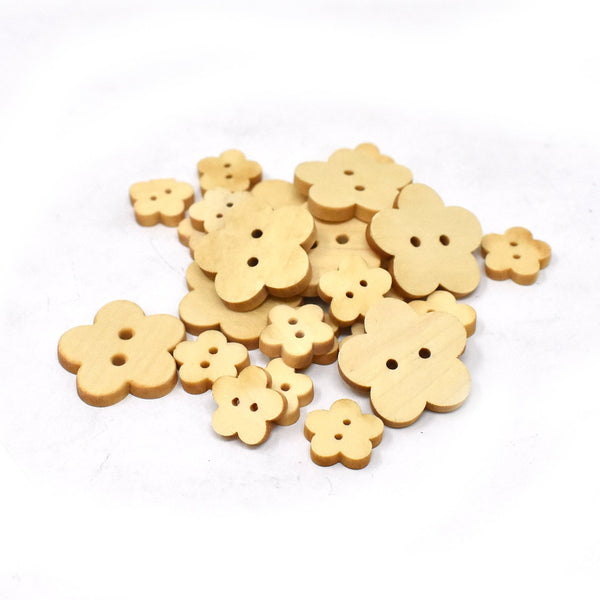 Assorted Craft Wood Flower Buttons, Natural, 25-Piece