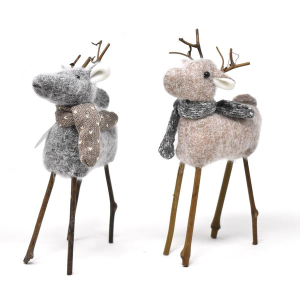 Plush Reindeer with Scarf Christmas Ornaments, Gray/Brown, 9-Inch, 2-Piece