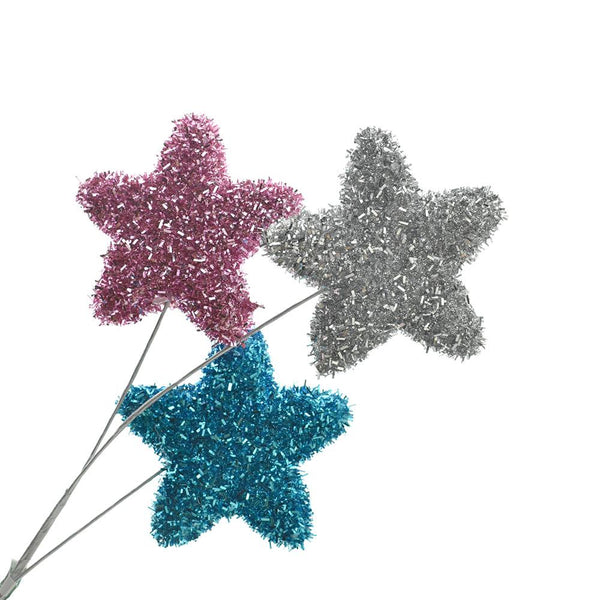 Tinsel Pink, White and Blue Stars Pick, 17-Inch