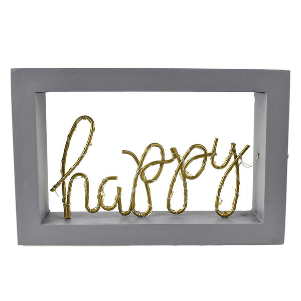 Wooden 'Happy' LED Light Up Frame, 9-Inch