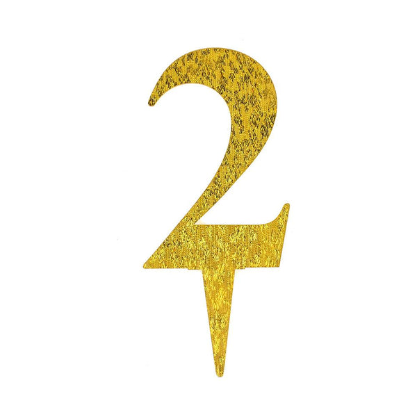 Number 2 Acrylic Cake Topper, Gold, 6-1/2-Inch