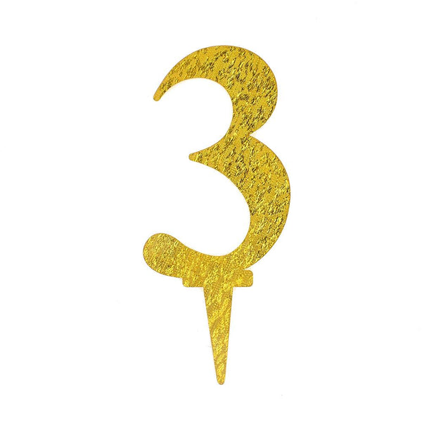 Number 3 Acrylic Cake Topper, Gold, 6-1/2-Inch