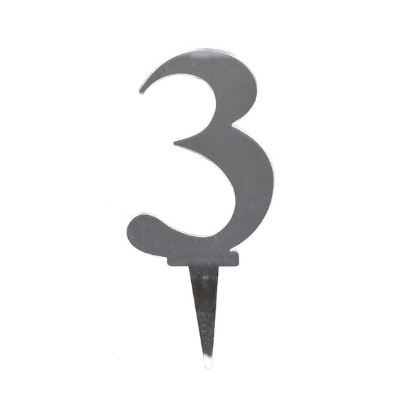 Number 3 Mirrored Acrylic Cake Topper, 6-1/2-Inch