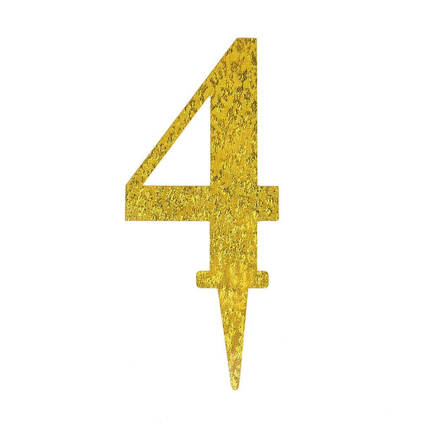 Number 4 Acrylic Cake Topper, Gold, 6-1/2-Inch