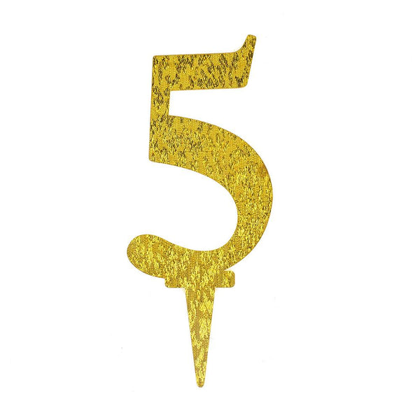 Number 5 Acrylic Cake Topper, Gold, 6-1/2-Inch