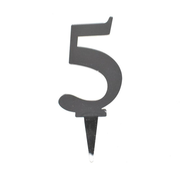 Number 5 Mirrored Acrylic Cake Topper, 6-1/2-Inch