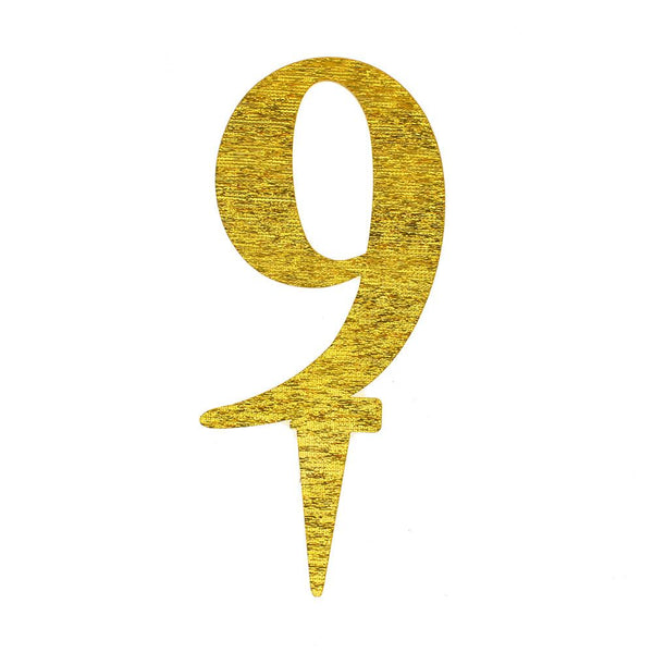 Number 9 Acrylic Cake Topper, Gold, 6-1/2-Inch