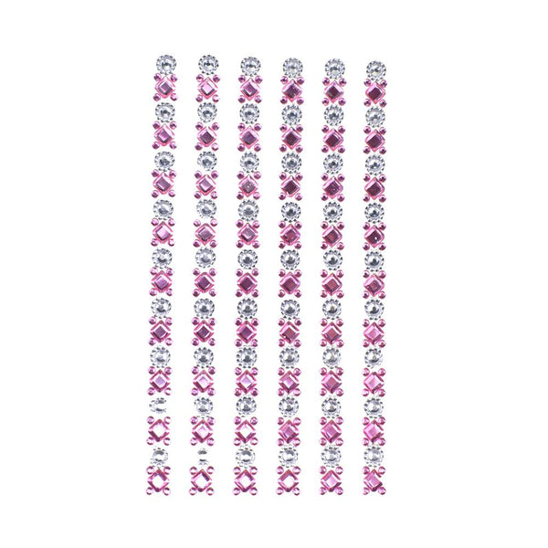 Rhinestone Embellishments Stickers, 6-Inch, 5-Strips, Pink