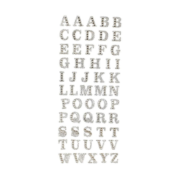 Glitter and Rhinestone Alphabet Stickers, 1/2-Inch, 55-Piece, Silver