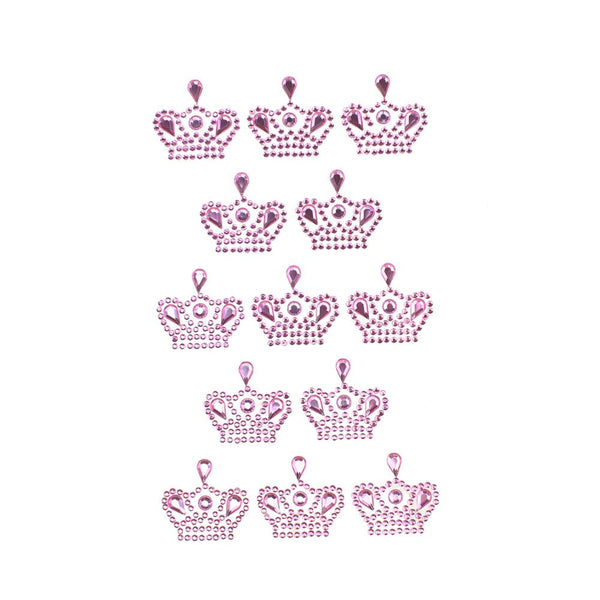 Royal High Crown Rhinestone Stickers, 1-Inch, 13-Count, Pink