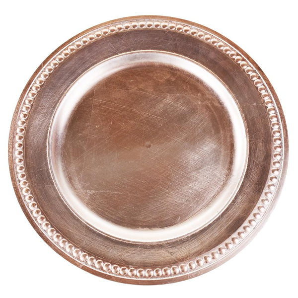 Beaded Trim Charger Plate, Rose Gold, 14-Inch, 1-Count