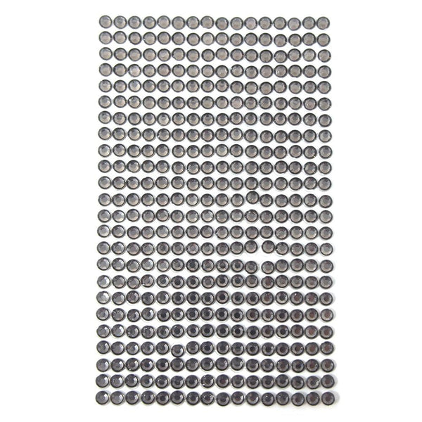 Round Adhesive Diamond Gem Stickers, Dark Grey, 5mm