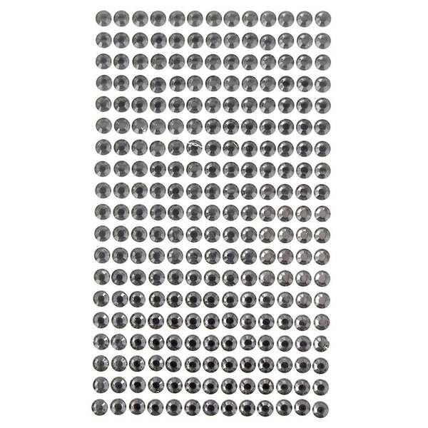 Round Adhesive Diamond Gem Stickers, Dark Grey, 6mm