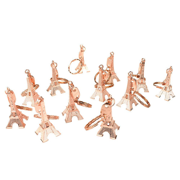 Paris Eiffel Tower Keychain Party Favors, Rose Gold, 1-7/8-Inch, 12-Piece