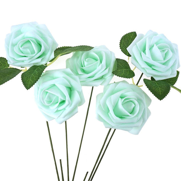 Latex Foam Artificial Rose Stems, Mint, 9-1/4-Inch, 25-Count